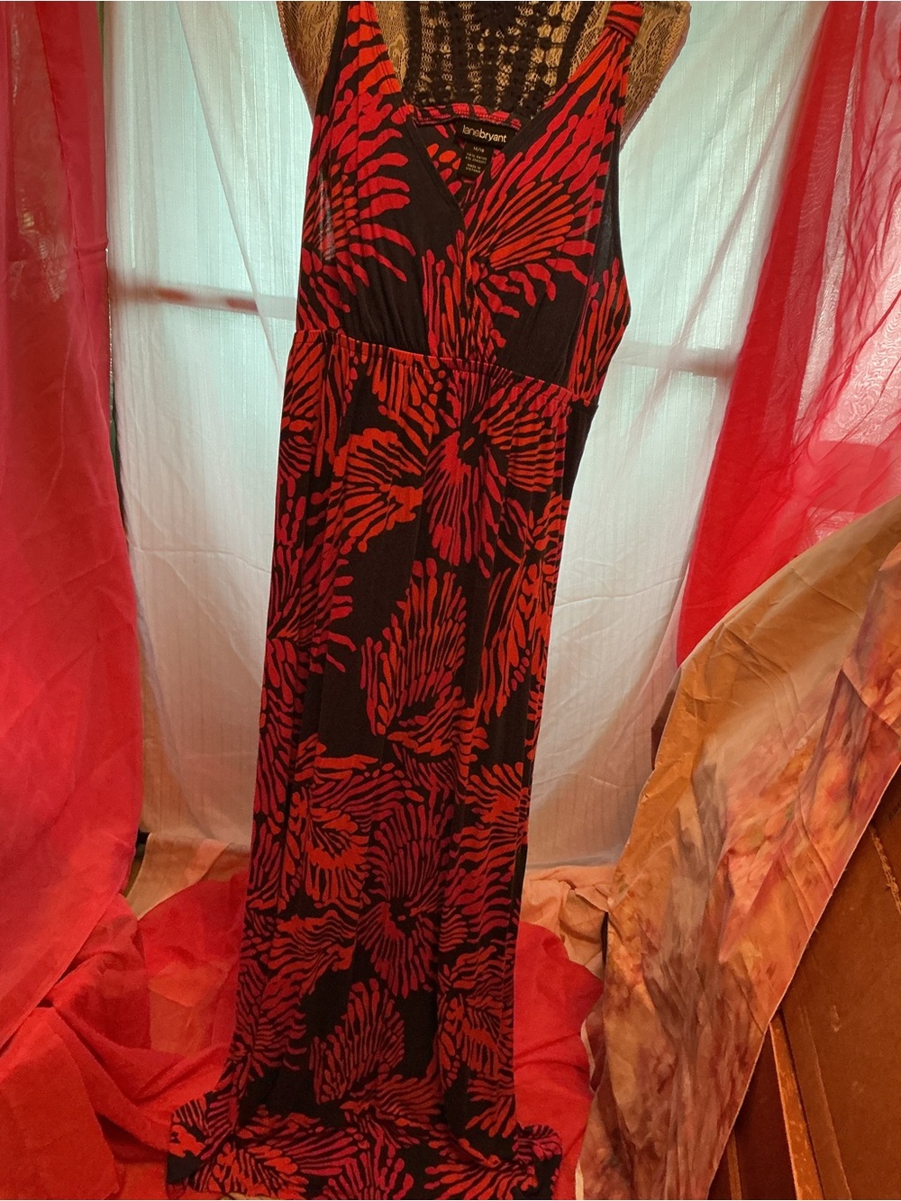 Lane Bryant Black Maxi Skirt with Red Floral Print